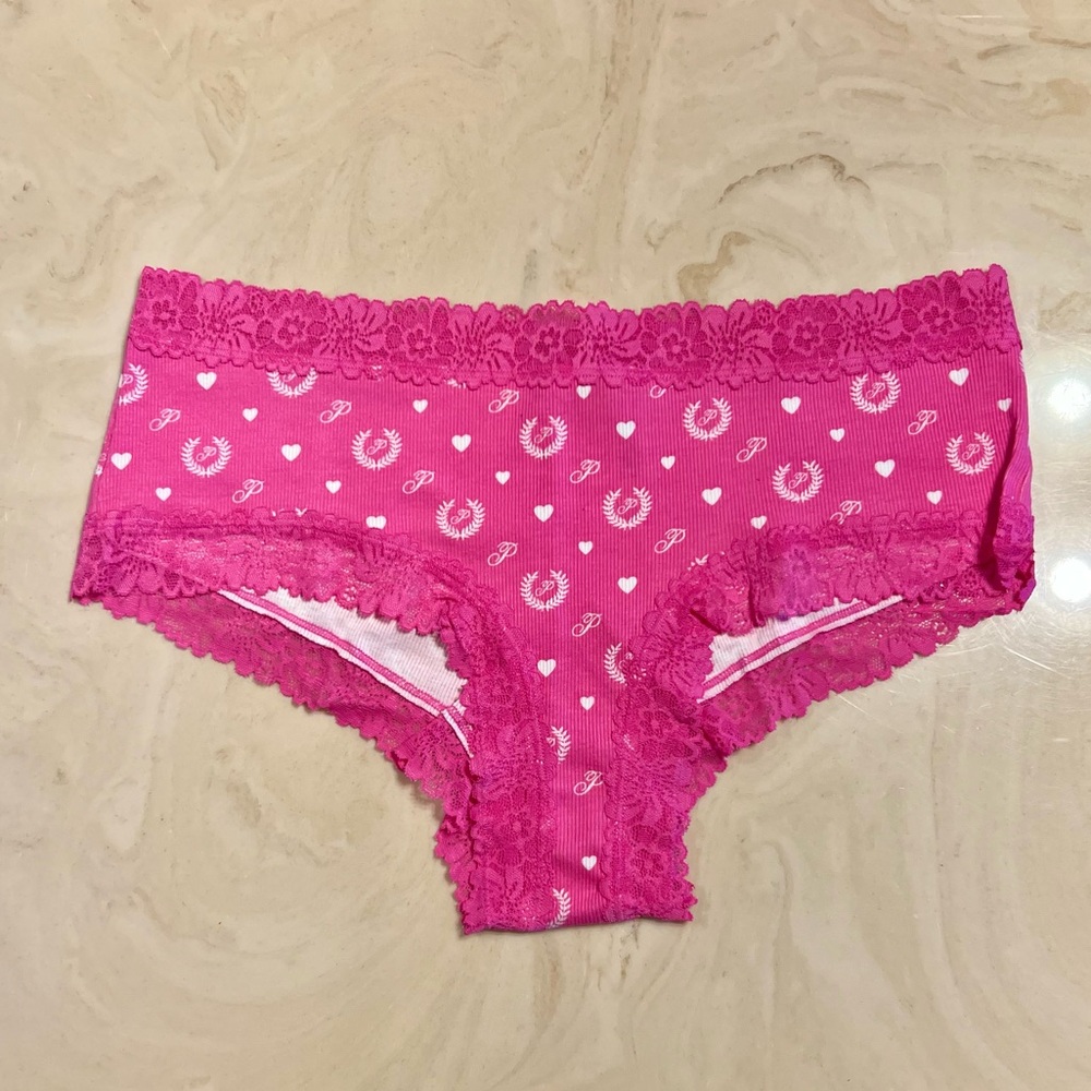 🩷PINK VICTORIA’S SECRET Pink Wink Lace Trim Cheeky Panty Pink Laurel “P” Logo L